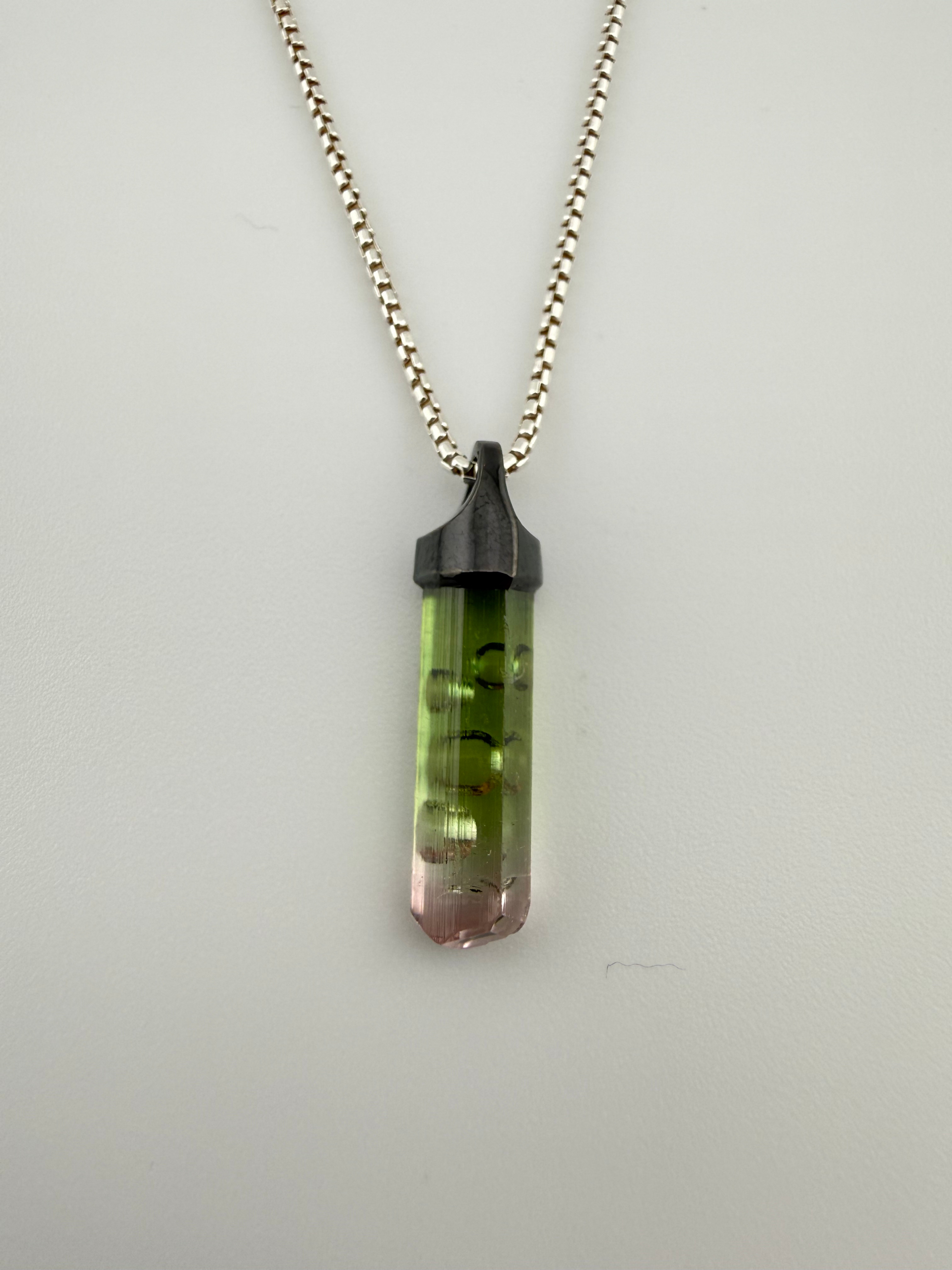 Watermelon tourmaline black gold pendant