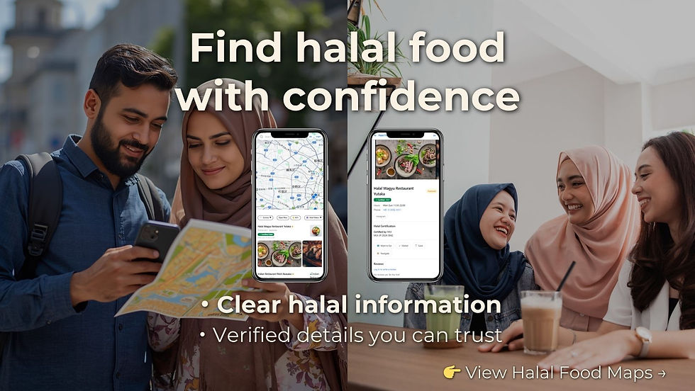 Using a smartphone map to find halal-friendly restaurants in Japan and dining with confidence