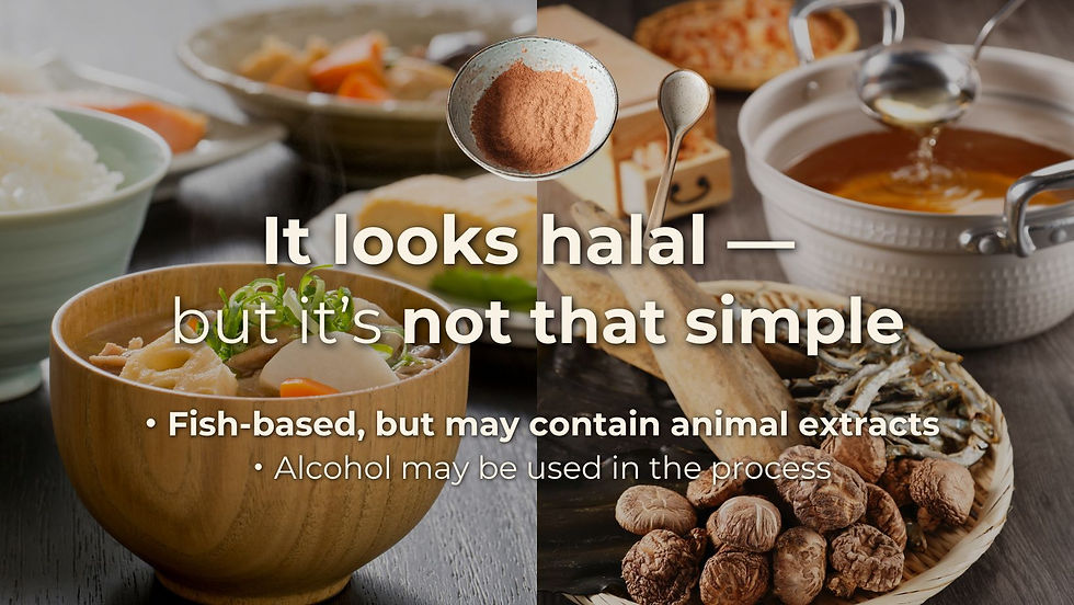 Hidden ingredients in Japanese dashi and seasonings making halal assessment more complex