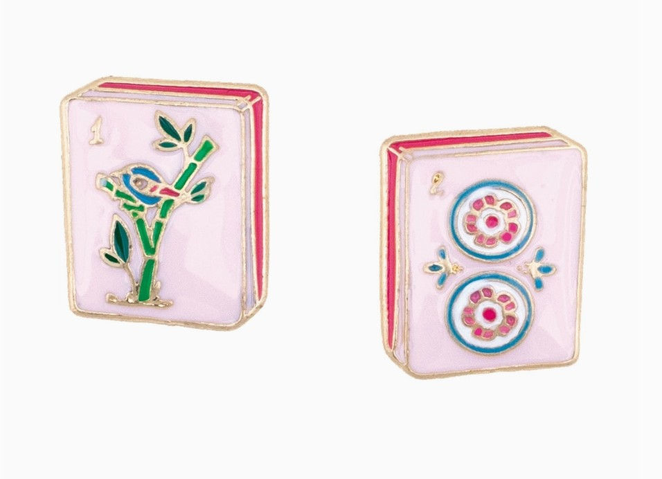 Canvas Style - Mahjong Tile Stud Earrings in Light Pink
