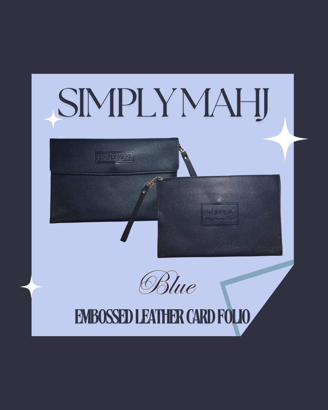 Embossed Leather Card Folio - Blue