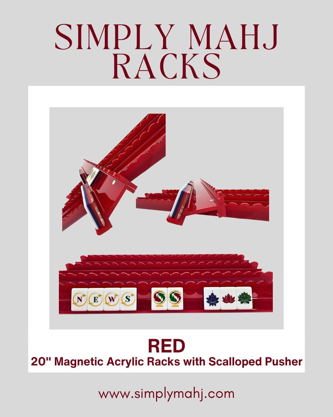 20" Magnetic Acrylic Racks with Scalloped Pusher -Red