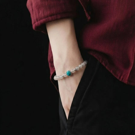 Thumbnail: Hand Made Bracelet Silver 925  "EARTH"  Frost Gray Agate stone 4mm