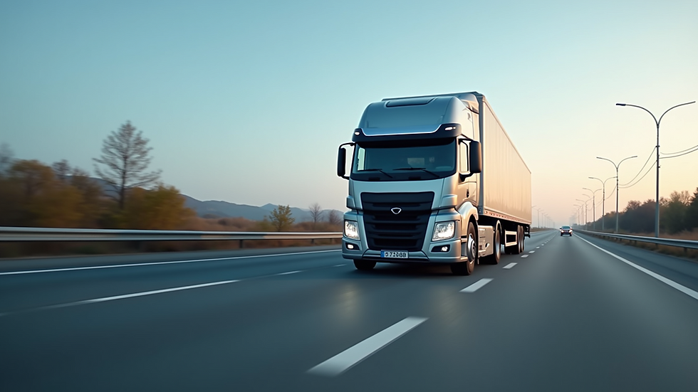 Eye-level view of a modern electric freight truck on a highway