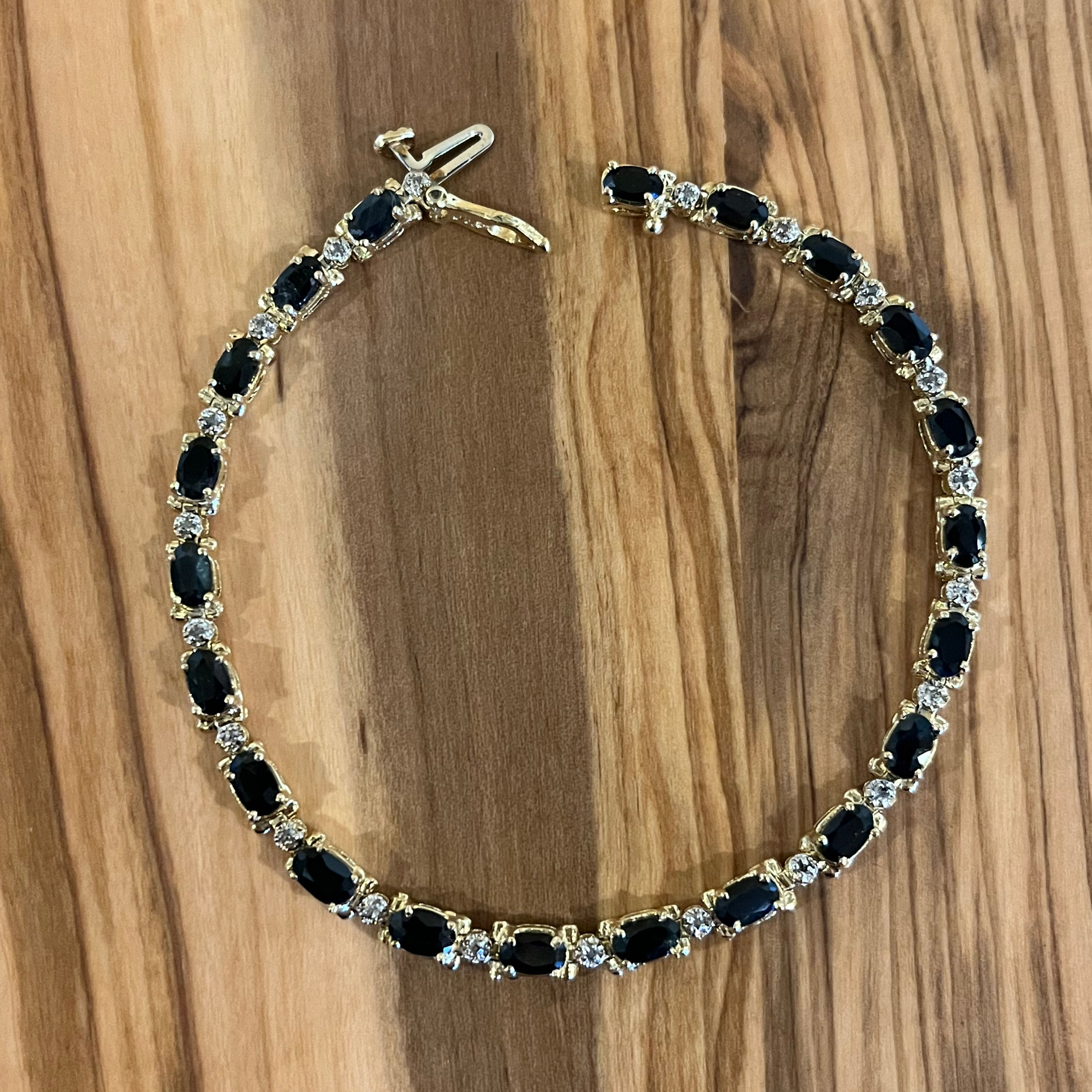 14 K Gold Sapphire And Diamond Tennis Bracelet