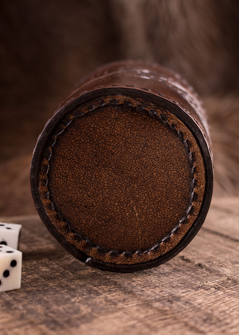 Thumbnail: Dice Shaker, Leather with Embossed Dragon Motif, Jelling Style, dark brown
