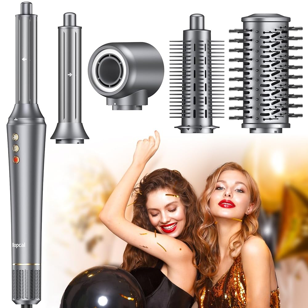 Bopcal 5 In 1 Hair Dryer Hot Air Comb Electric Hair Curling Iron 1200W High Spee