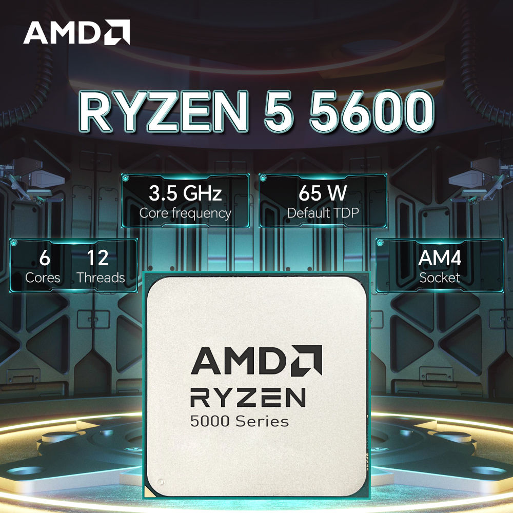 AMD Ryzen 5 5600 3.5GHz Novo L3=32M Processor 7NM 65W 6-Core 12-Thread R5 5600