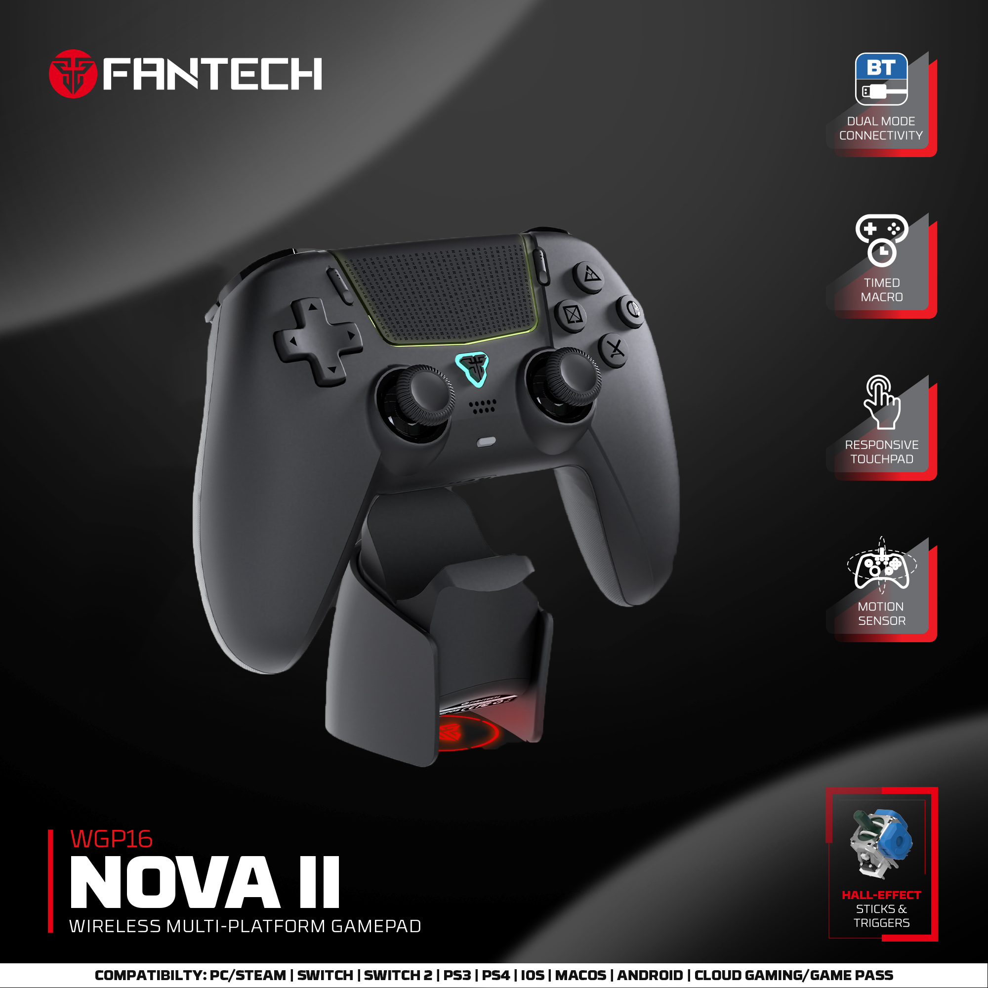FANTECH NOVA II WGP16 Sem fio controle Hall Joystick e Effect Trigger Built