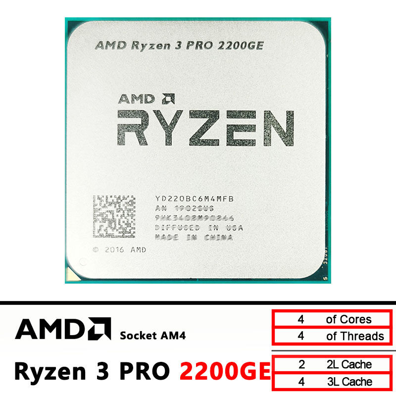 AMD Ryzen 3 Pro 2200GE R3 Pro 2200GE 3.2 GHz Quad-Core Quad-Thread CPU Processo