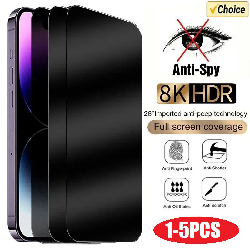 1-5PCS Anti-Spy Glass para iPhone 15 14 13 12 11 Pro Max Mini X XS XR 7 8 6 Plus