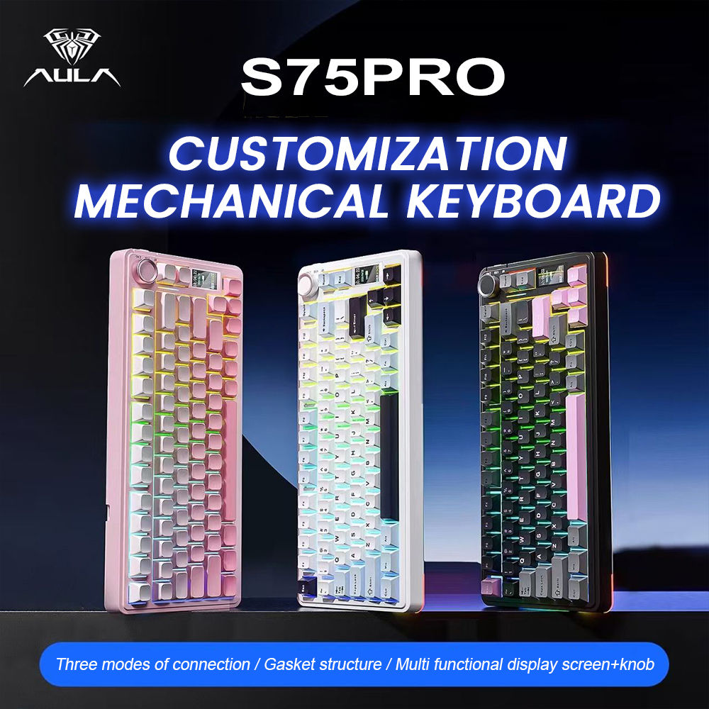 AULA S75 Pro Gamer mecânico Teclado 75% Hot Swappable RGB Backlit 4000mAh PB