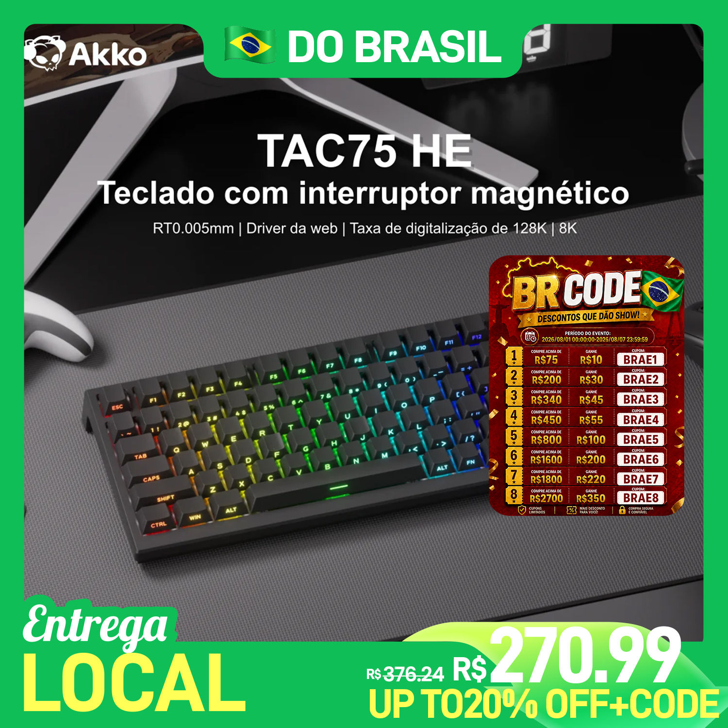 Akko TAC75 HE Teclado 75% Magnetic Switch Rapid Trigger 0.005mm ARGB 8K Polling