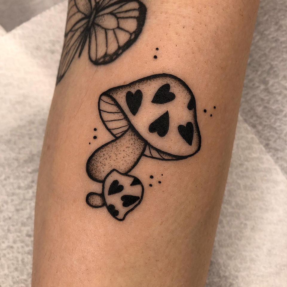 cute mushrooms botanical blackwork tattoo fede.tattoos amsterdam