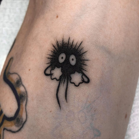 ghibli anime tattoo blackwork dotwork