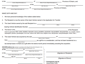Sworn Statement for a Family Gift of a Used Vehicle in Ontario: What You Need to Know to Commission/Notarize