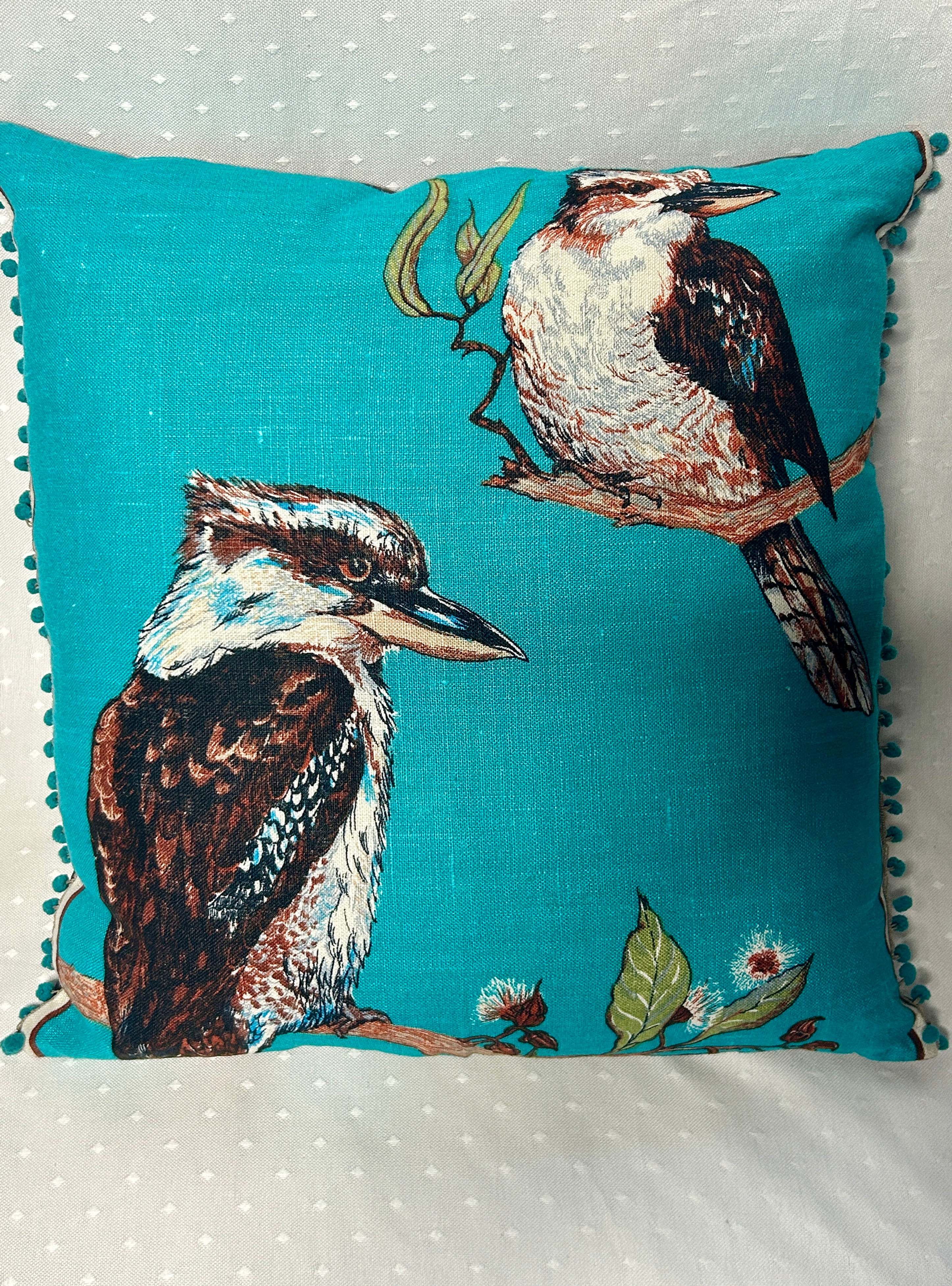 Kookaburras Linen Cushion- teal