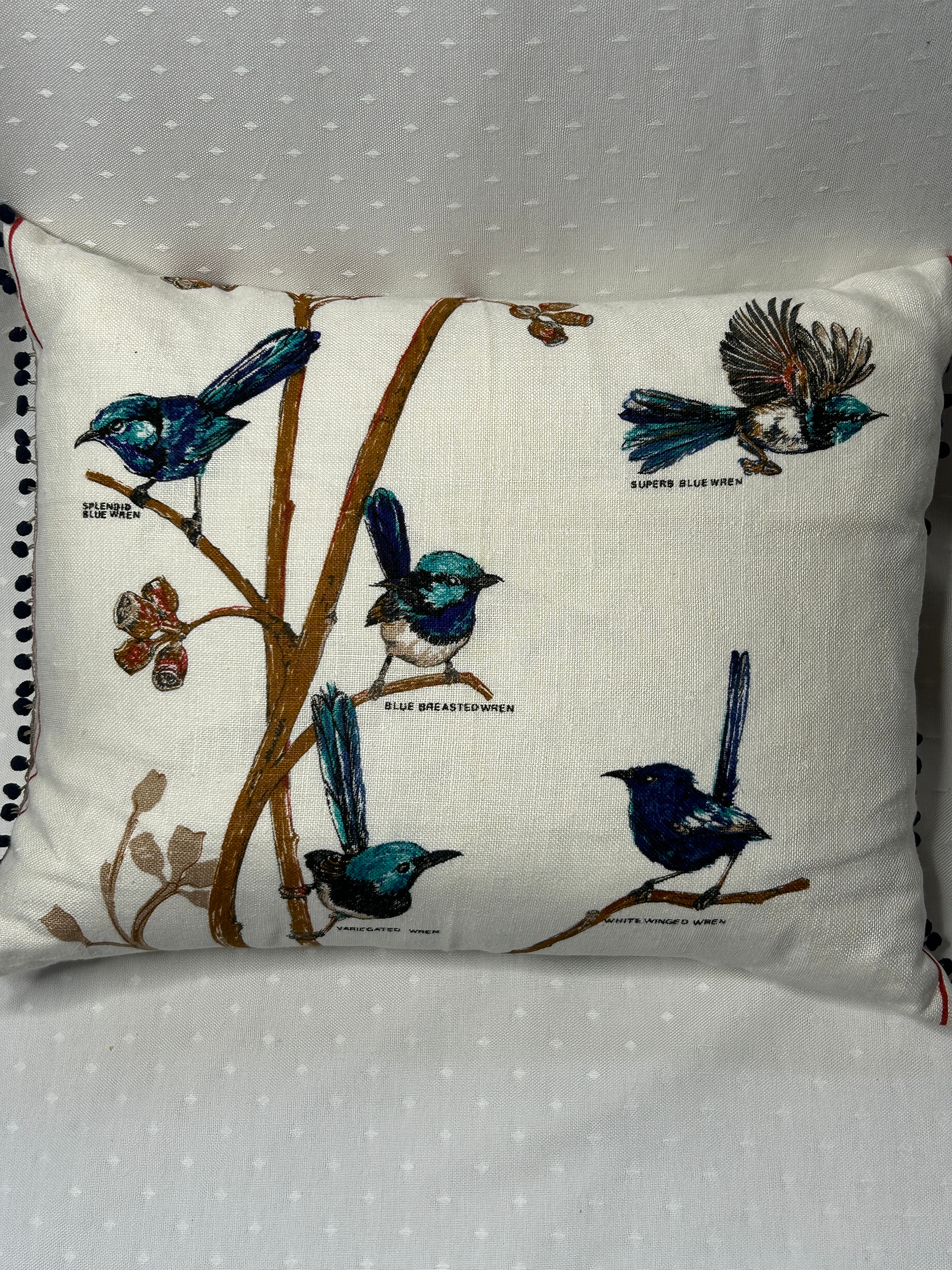 Blue Wren Linen cushion