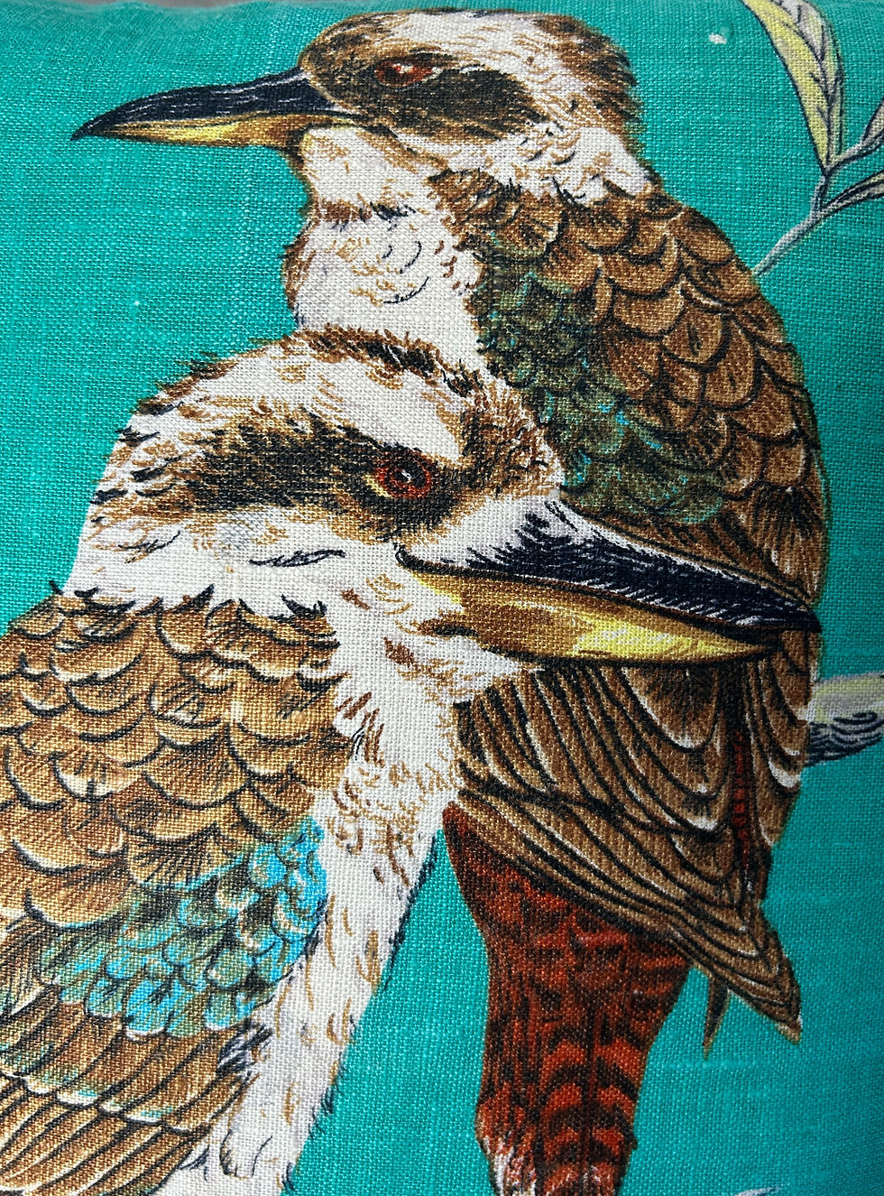 Thumbnail: Kookaburra Linen Cushion -jade