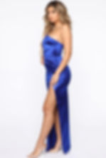 Vestido Azul Asimétrico Saten