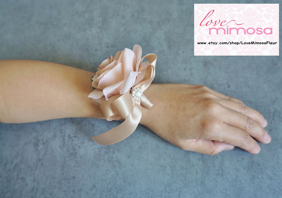 Thumbnail: Dusty Rose Nude Ribbon Corsage, Silk Flower