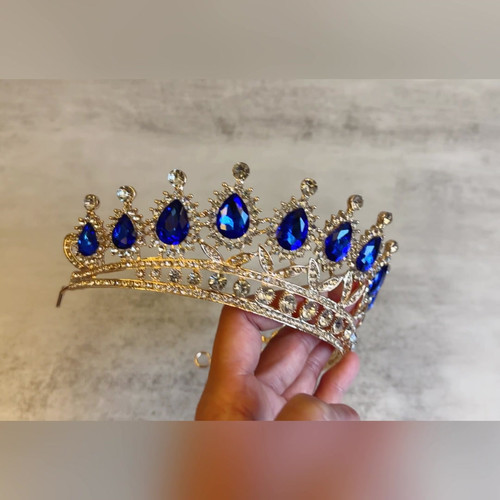 Gold & Royal Blue Rhinestone Crystal tiara, C118B | Love Mimosa Fleur