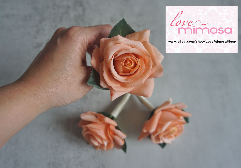 Thumbnail: Peach Rose Ivory Ribbon simple Boutonniere, Silk Flower