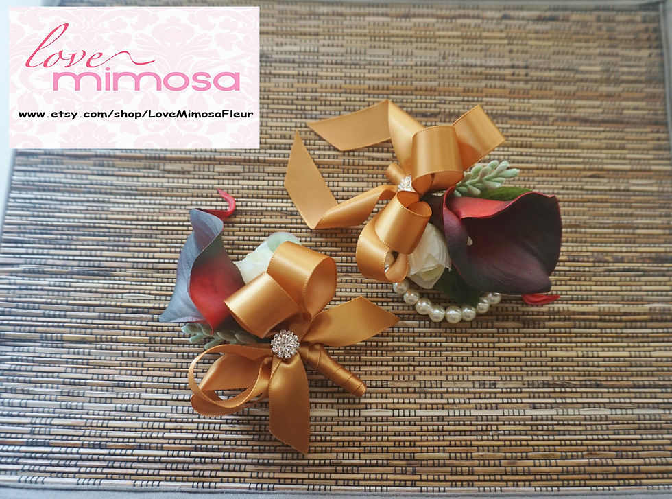 Black Red Calla Lily Gold Ribbon Corsage