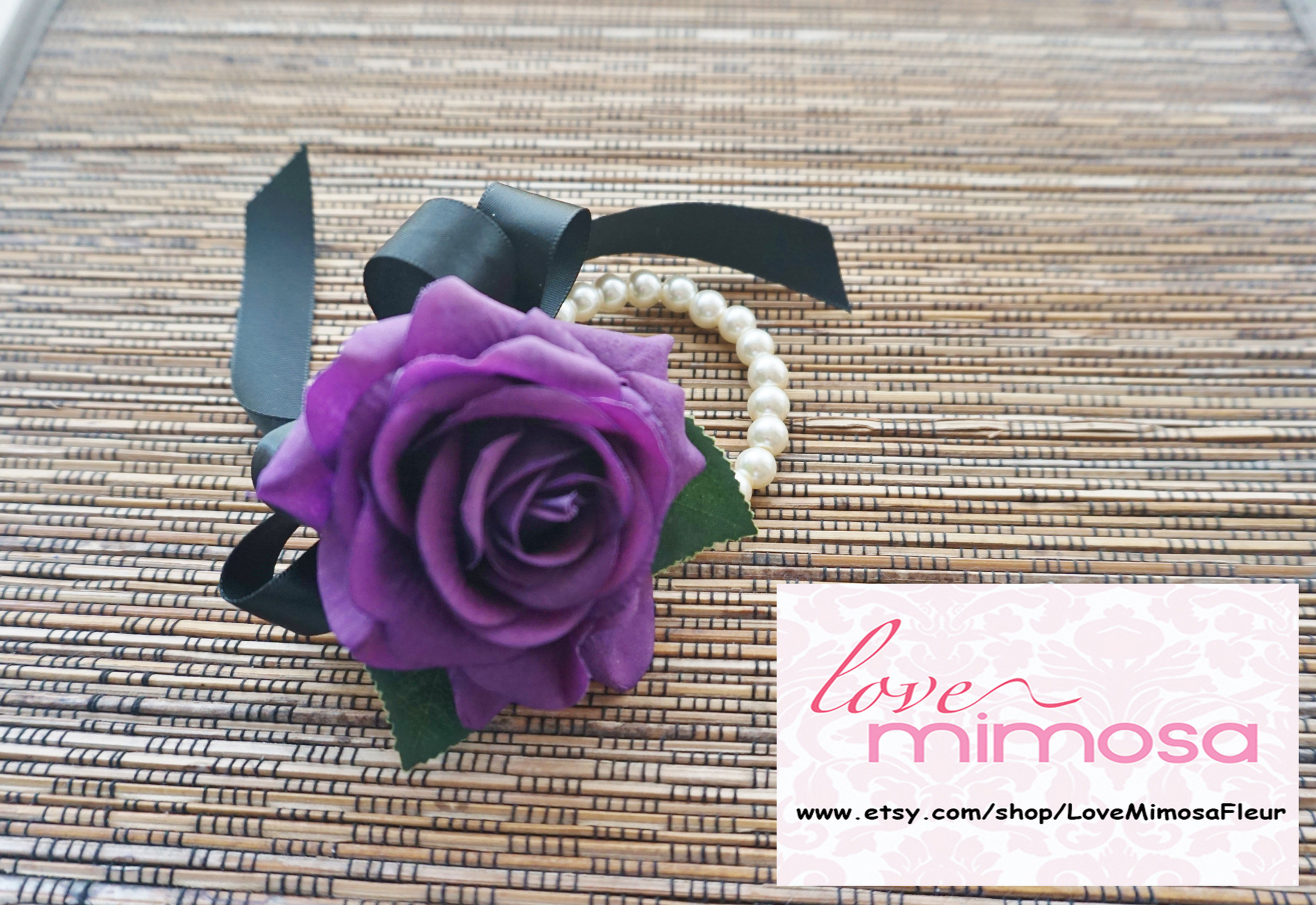Purple Rose Black Ribbon Corsage