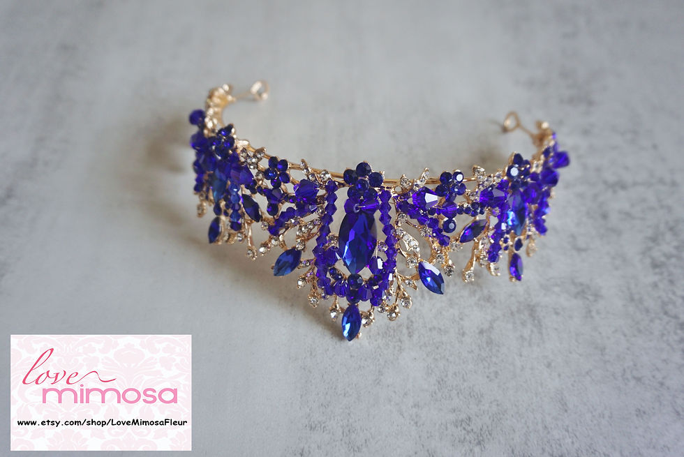Thumbnail: Royal Blue Crystal tiara, C117B