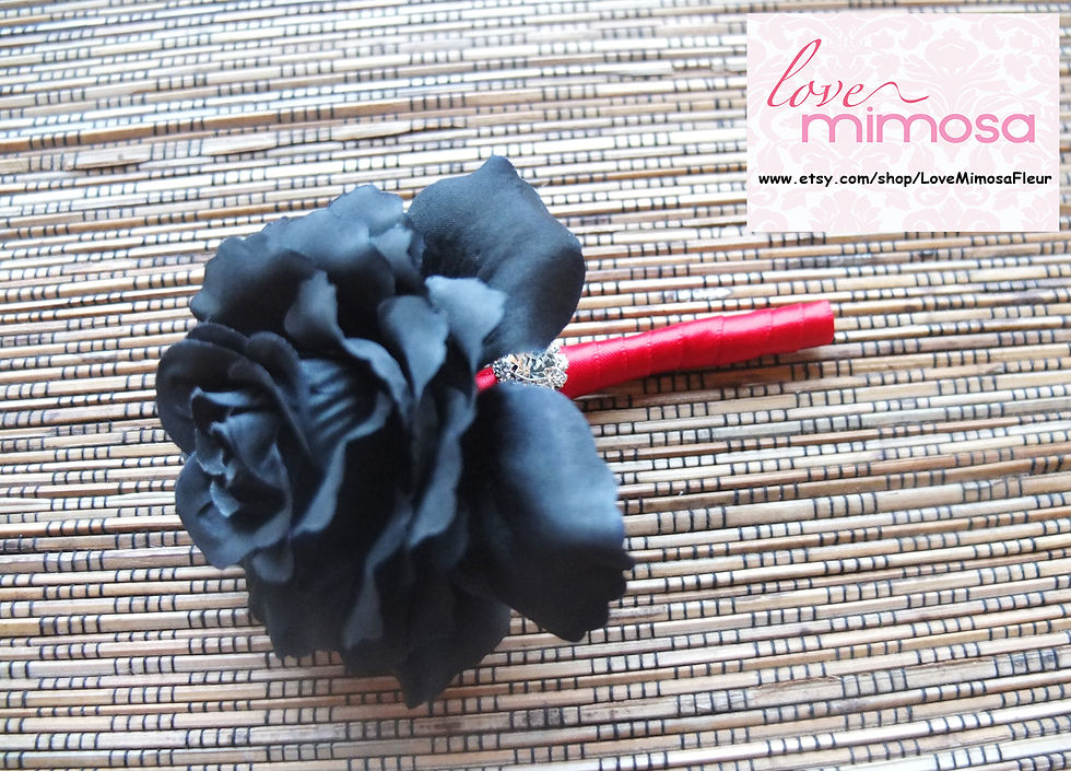 Black Rose Red Ribbon Boutonniere