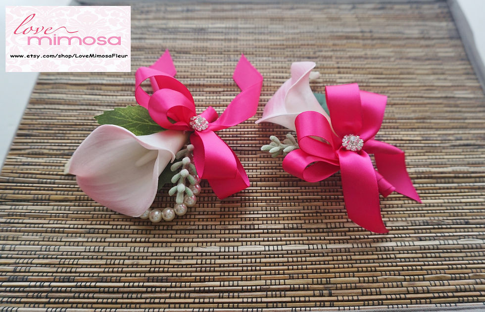 Blush Pink Calla Lily Fuchsia Ribbon Corsage