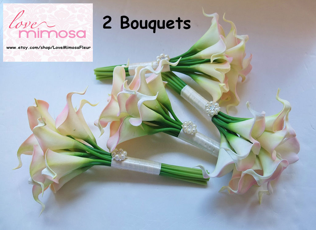 TWO Blush Pink Calla Lily Bouquet, Silk Flower