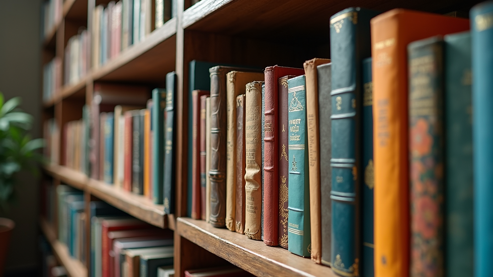 High angle view of an eclectic bookshelf filled with various colorful books