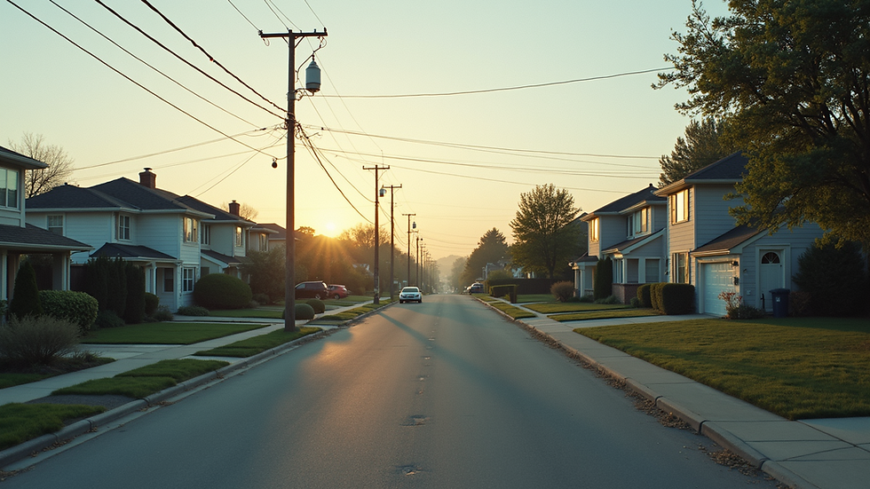 Wide angle view of suburban housing landscape