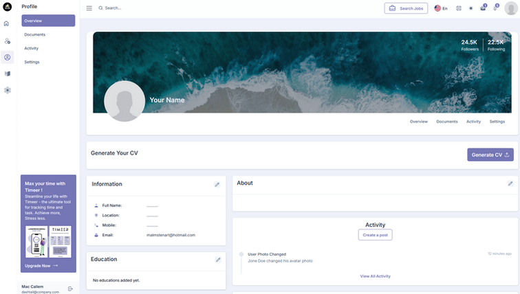 gränssnitt på en mall för en bemannings sida.
