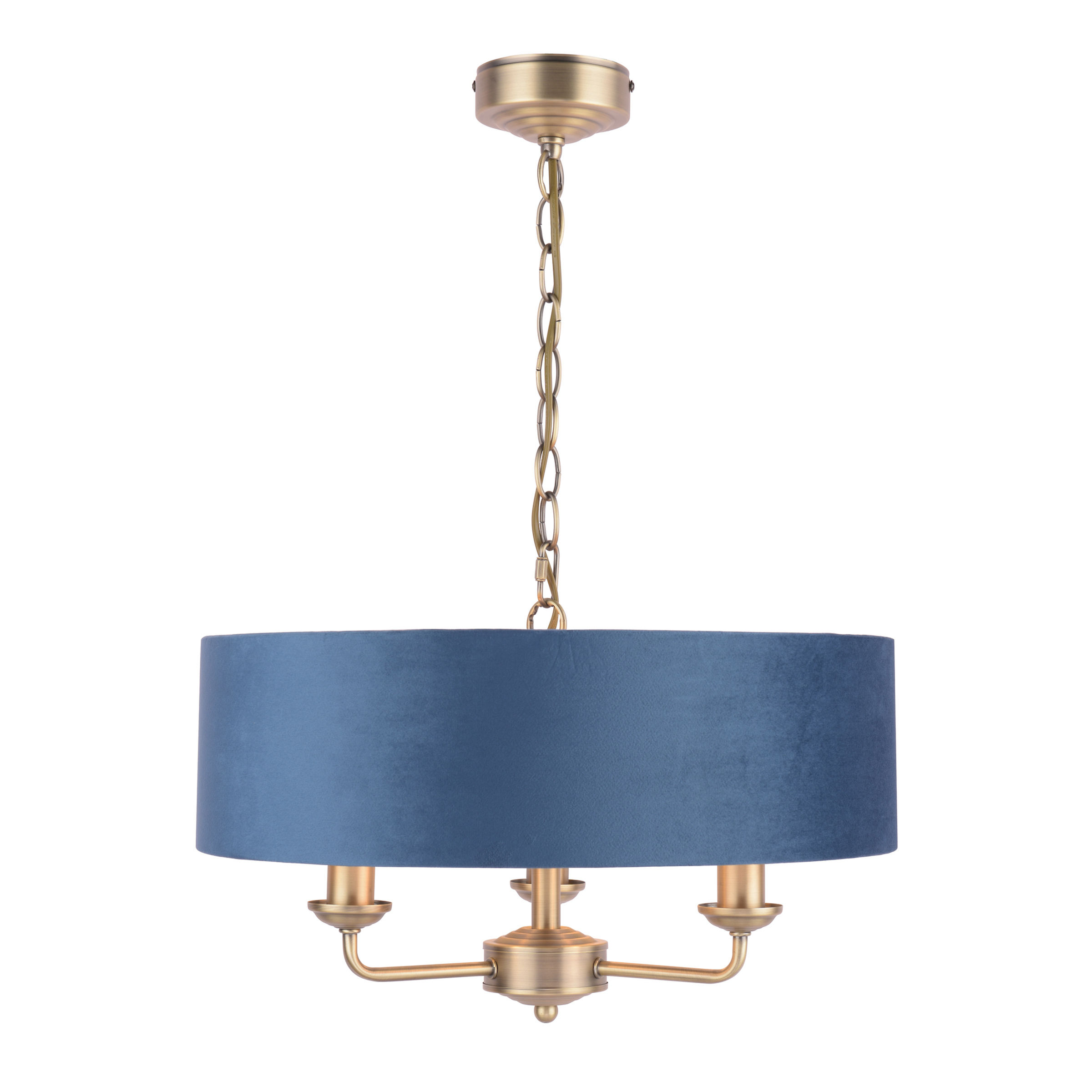 Laura Ashley Sorrento 3 Light Matt Antique Brass & Blue Shade Pendant