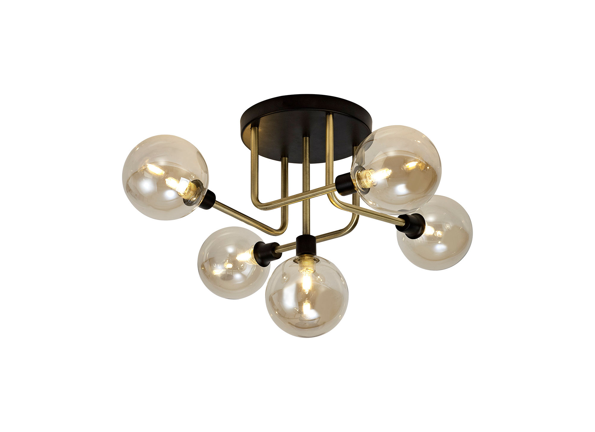 Damien 5 Light Black & Antique Brass Flush Ceiling Light