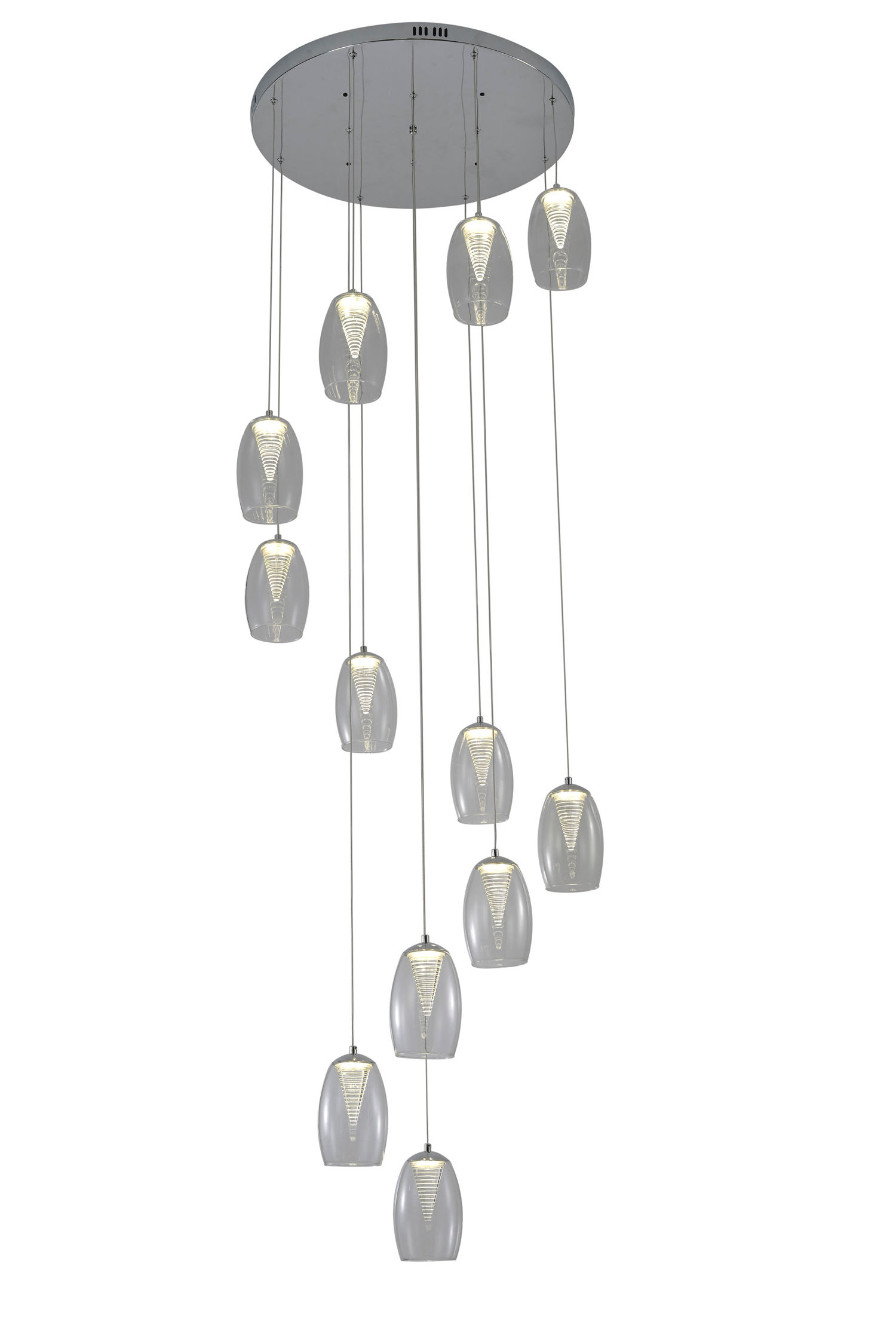 Conical 12 Light Clear Glass Round Pendant