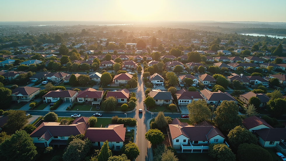 High angle view of a Sydney suburb showing a mix of houses and green spaces