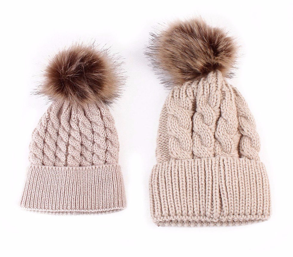 Thumbnail: Beige Matching Bobble Hats