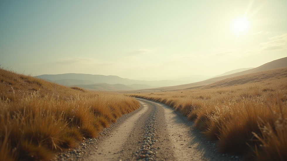 Eye-level view of a serene landscape with a winding path