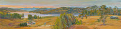 manning henrietta_autumn light waterloo, huon valley_acrylic on masonite_29x120cm
