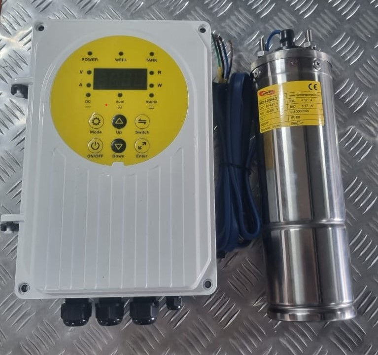solar borehole pump comes complete with 750W 110V submersible motor and automatic 110V control box.