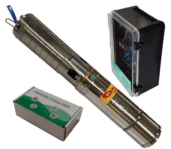 solar borehole pump comes complete with 300W 36V submersible motor and pump automatic 36V control box with water level sensor