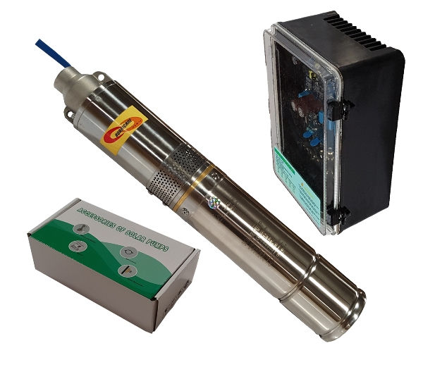 solar borehole pump comes complete with 210W 36V submersible motor and pump automatic 36V control box with water level sensor