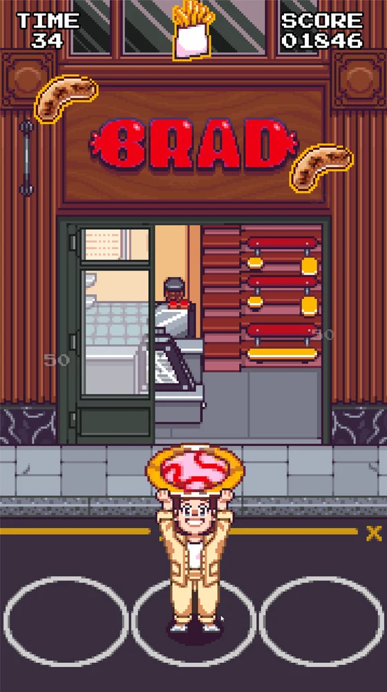 Jeu marketing BRAD sur mobile : attraper les pizzas et éviter les bombes