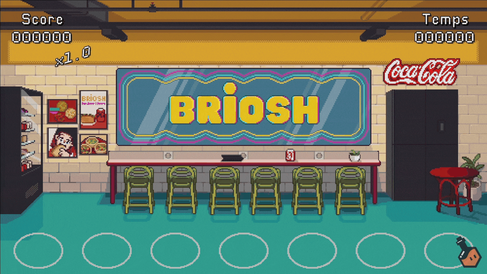 Aperçu du gameplay du jeu marketing Coca-Cola x Briosh avec tutoriel visuel, interaction rapide et mécanique de récompense permettant de gagner un Coca-Cola.