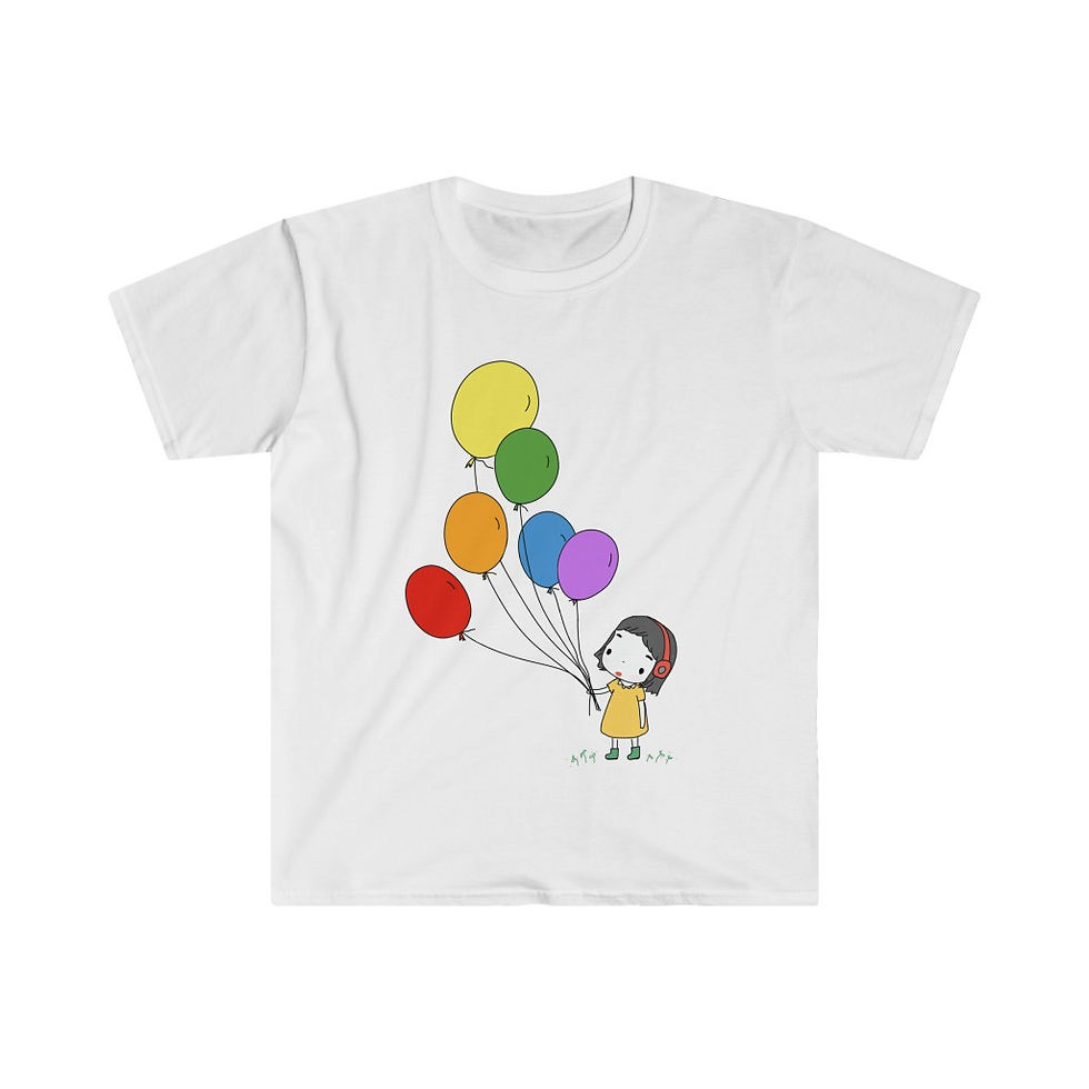 Thumbnail: Unisex Softstyle T-Shirt - little girl with rainbow balloons #pride