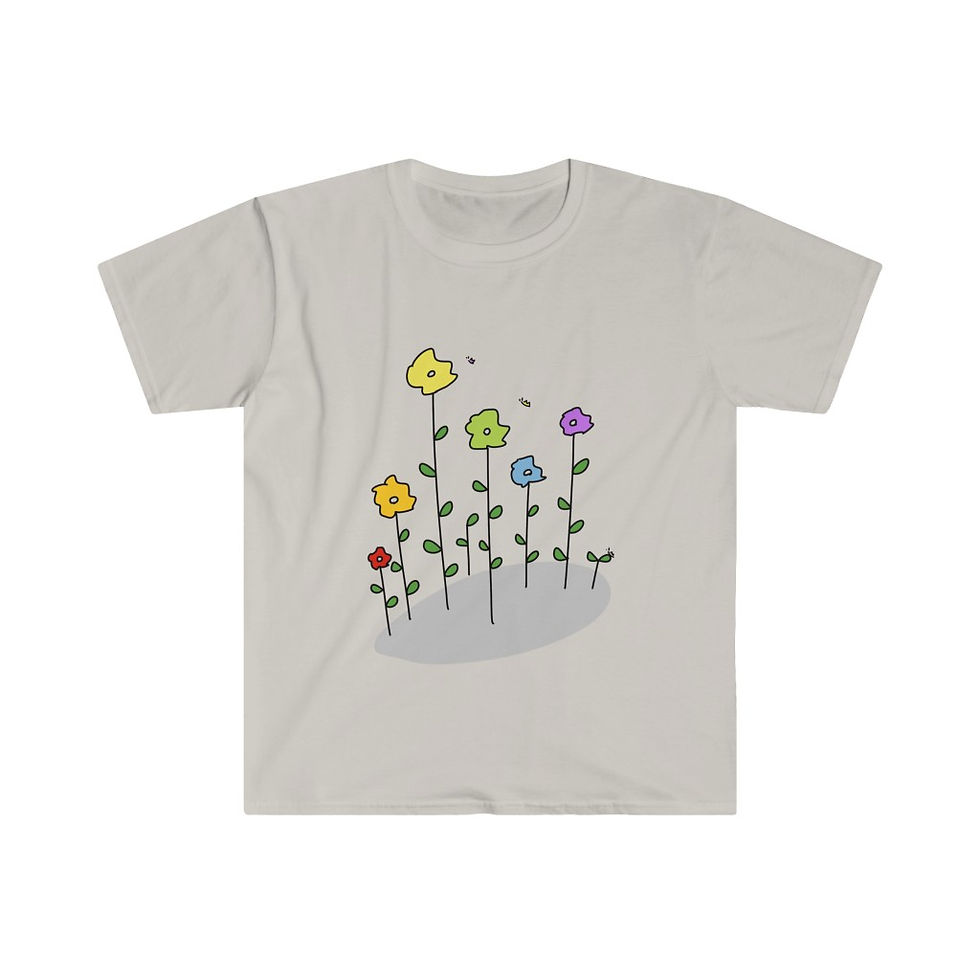 Thumbnail: Unisex Softstyle T-Shirt - rainbow flowers with butterflies #pride